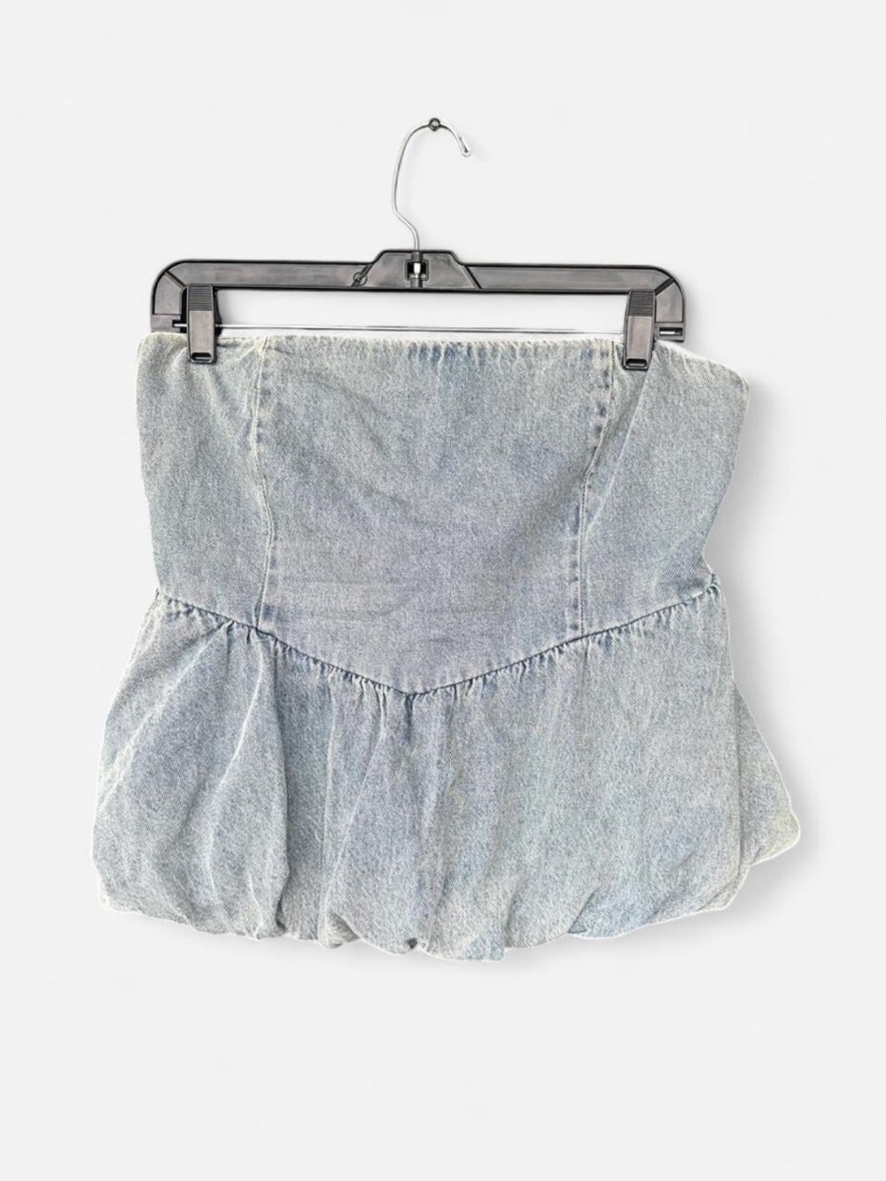 Dakota Blu Denim Strapless Peplum Top - Washed Blue